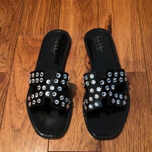 Nicole Miller Black Sandals with Bling Embellishments